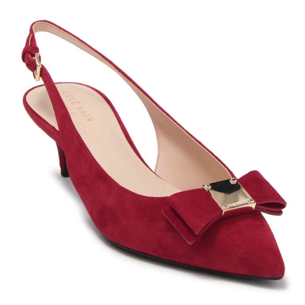 Cole Haan Bow Decor Red Suede Heels size 9